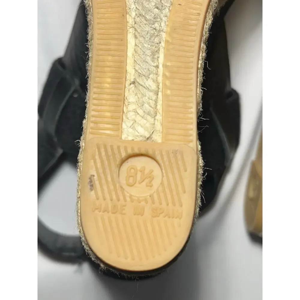 TORY BURCH‎ Sandals 8.5 Wedge Espadrille Black Two Band Platform 4.5